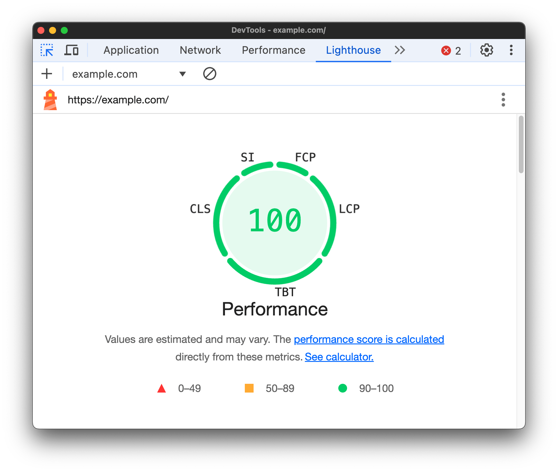 Chrome DevTools 中的 Lighthouse 面板